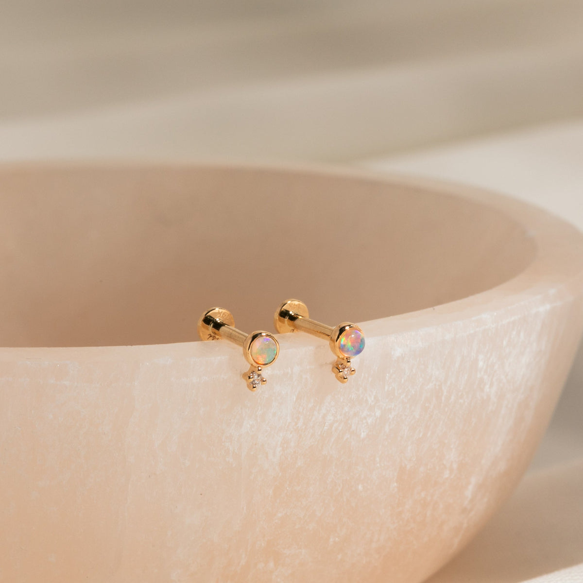 Dainty Opal + Diamond Flat Back Stud Earring