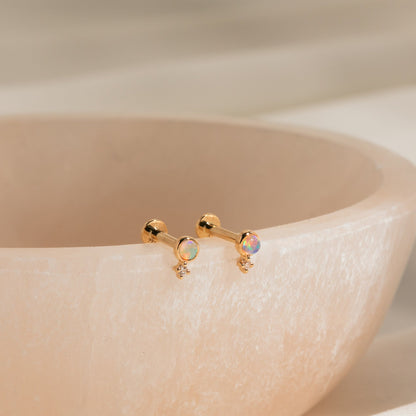 Dainty Opal + Diamond Flat Back Stud Earring