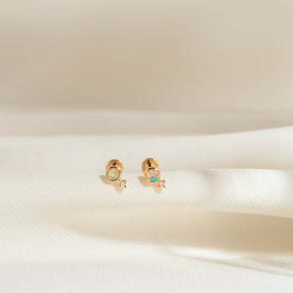 Dainty Opal + Diamond Flat Back Stud Earring