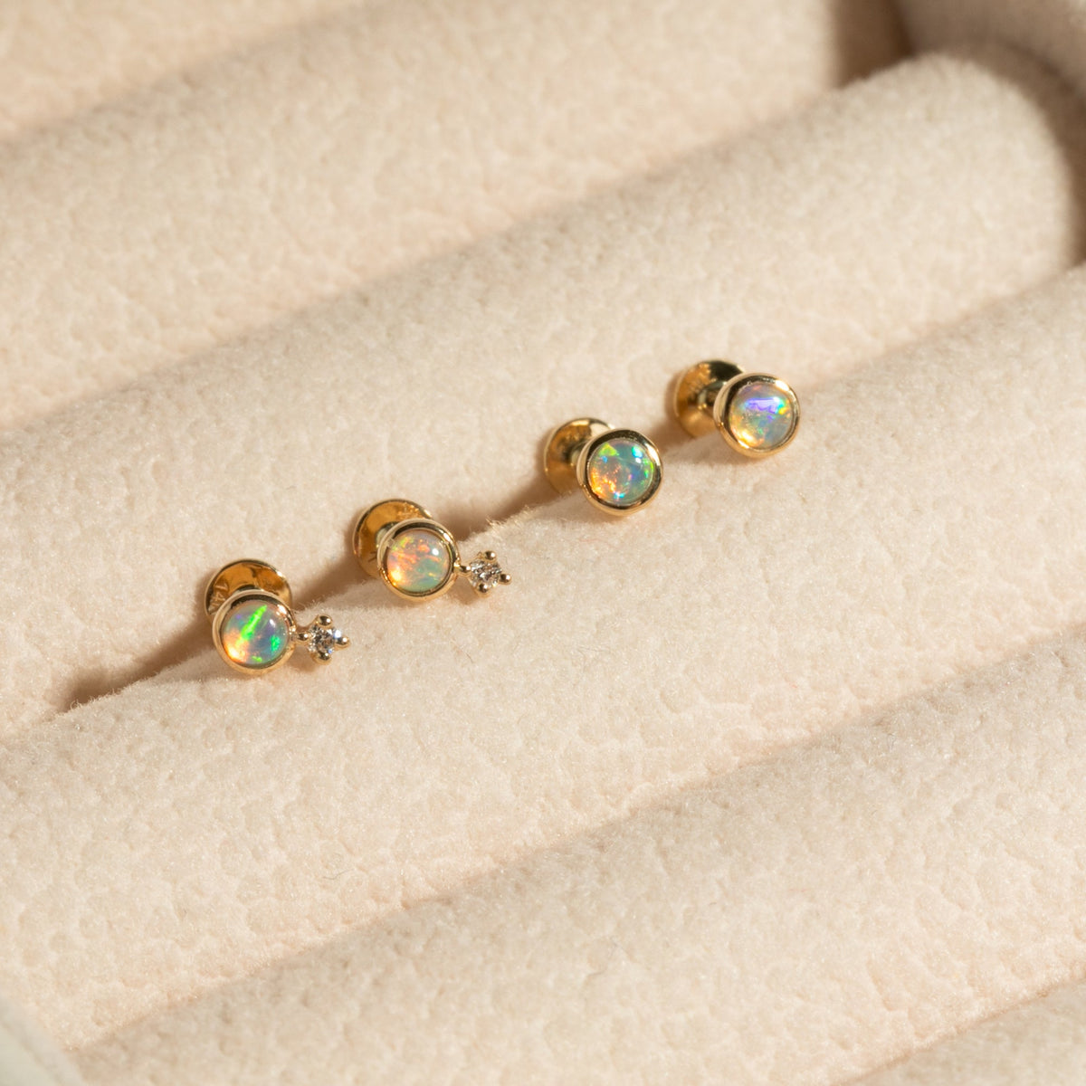 Dainty Opal + Diamond Flat Back Stud Earring