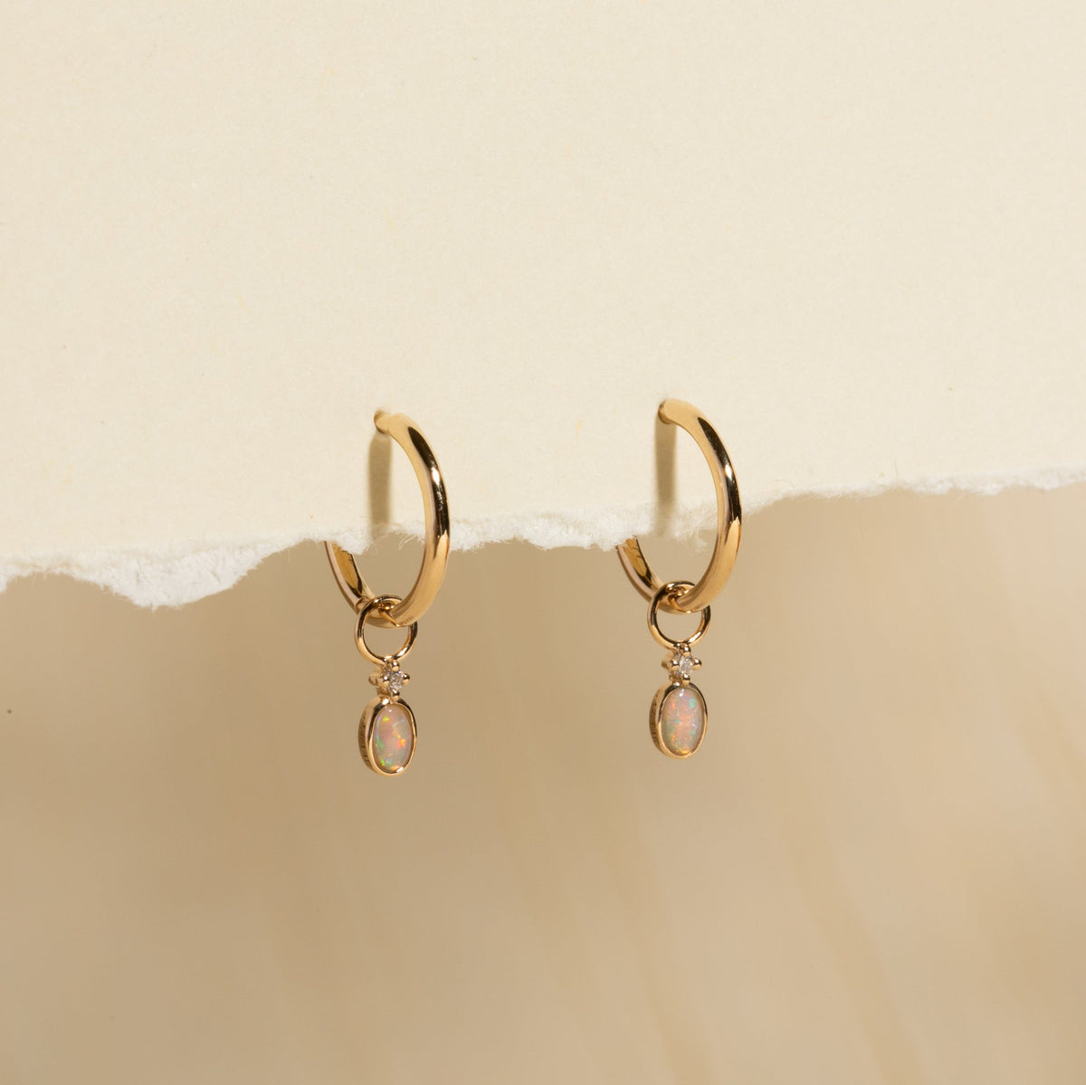 Dainty Opal + Diamond Hoop Earrings