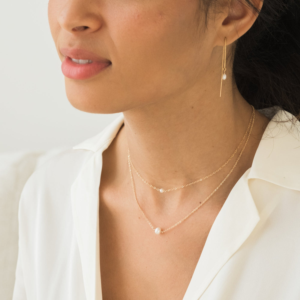 Pearl Drop Threader Earrings