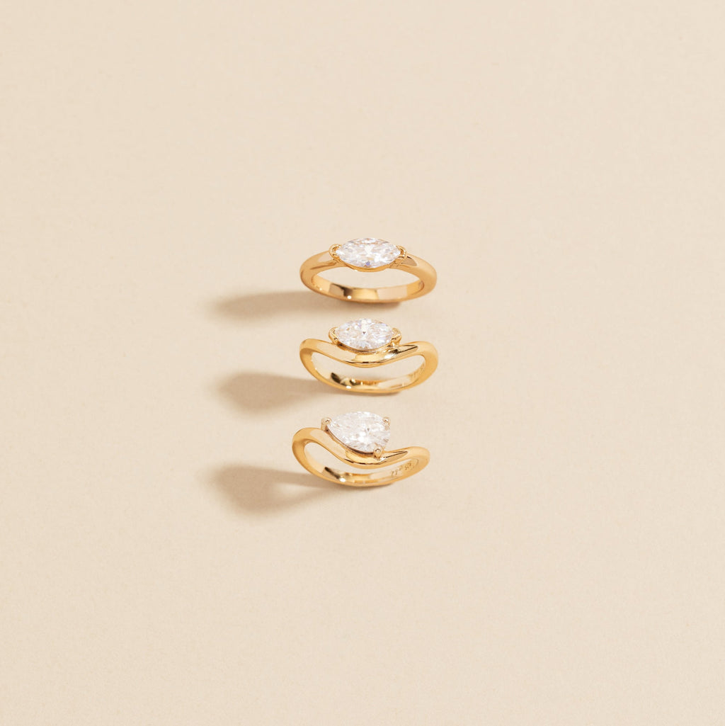 Curved Marquise Diamond Pinky Ring - 14k Solid Gold