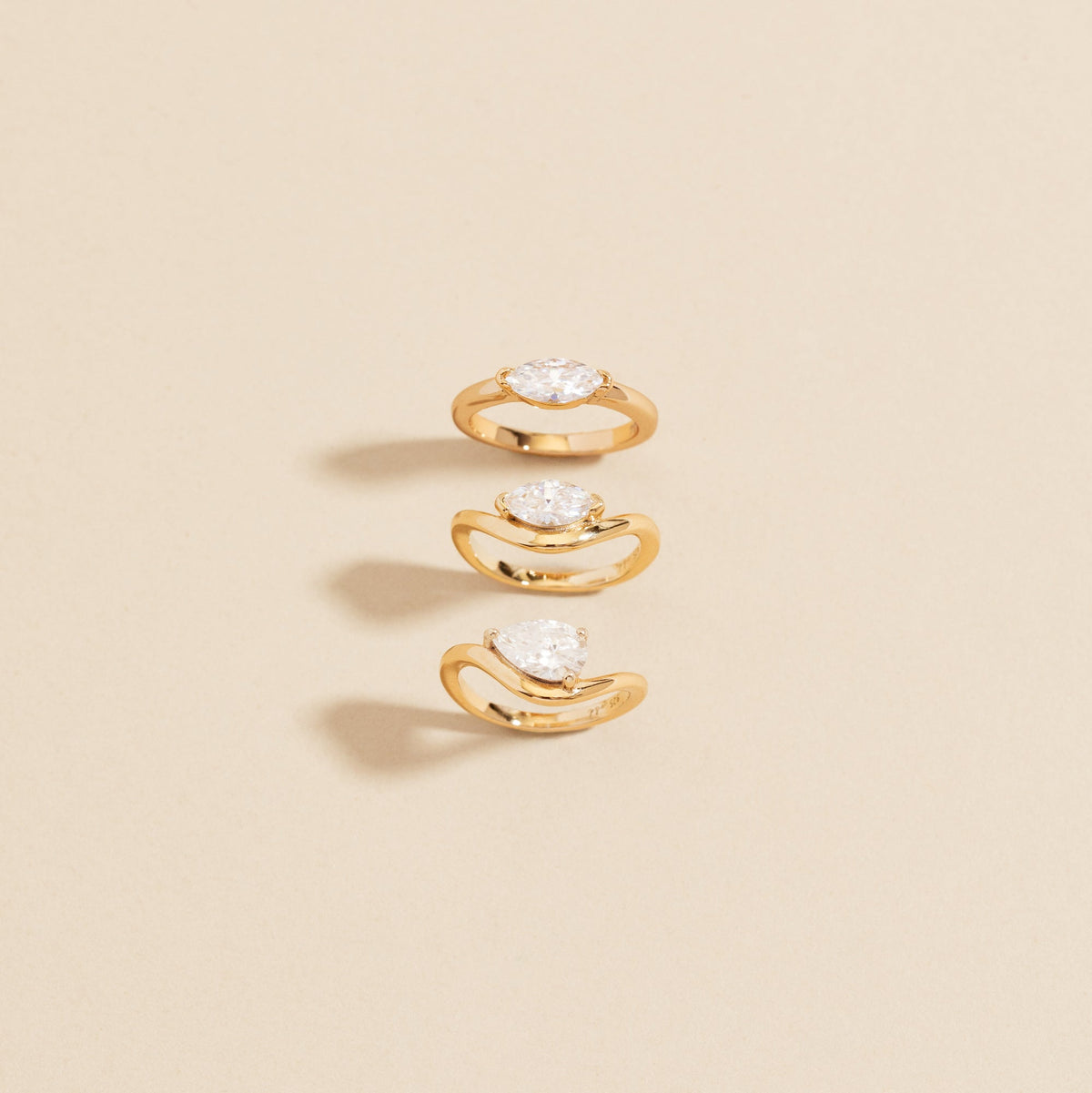 Curved Marquise Diamond Pinky Ring - 14k Solid Gold