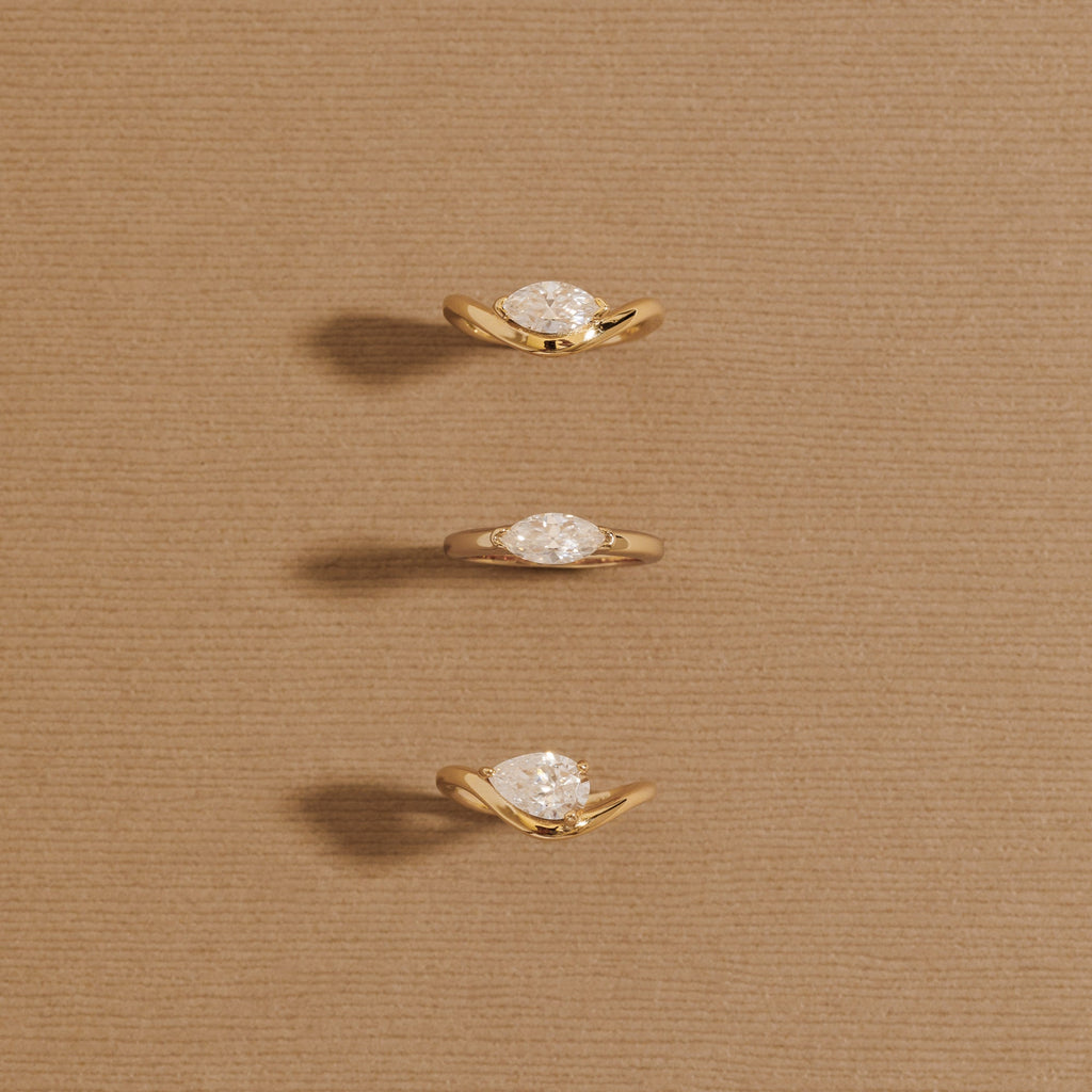 Curved Marquise Diamond Pinky Ring - 14k Solid Gold