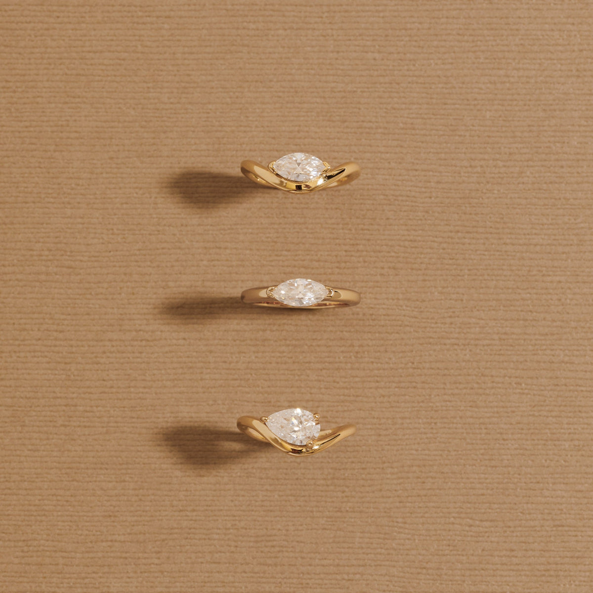 Curved Marquise Diamond Pinky Ring - 14k Solid Gold