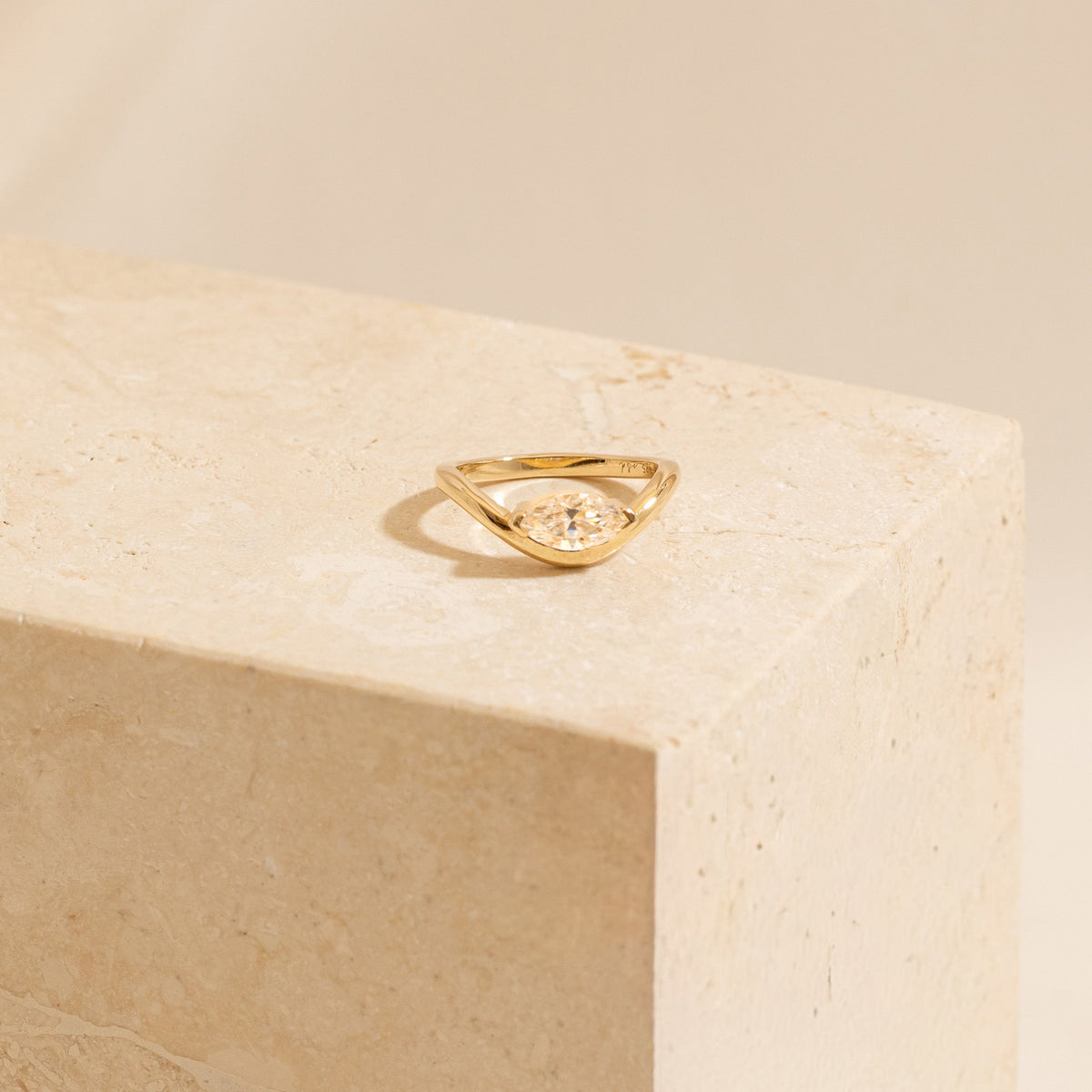 Curved Marquise Moissanite Pinky Ring