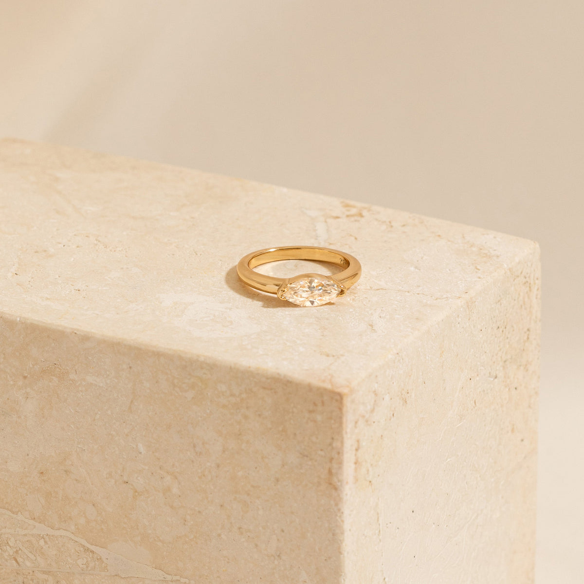 Marquise Diamond Pinky Ring - 14k Solid Gold
