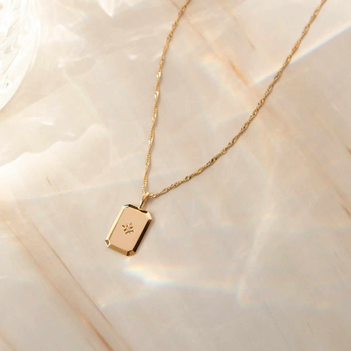 Rectangle Starburst Necklace - 14k Solid Gold