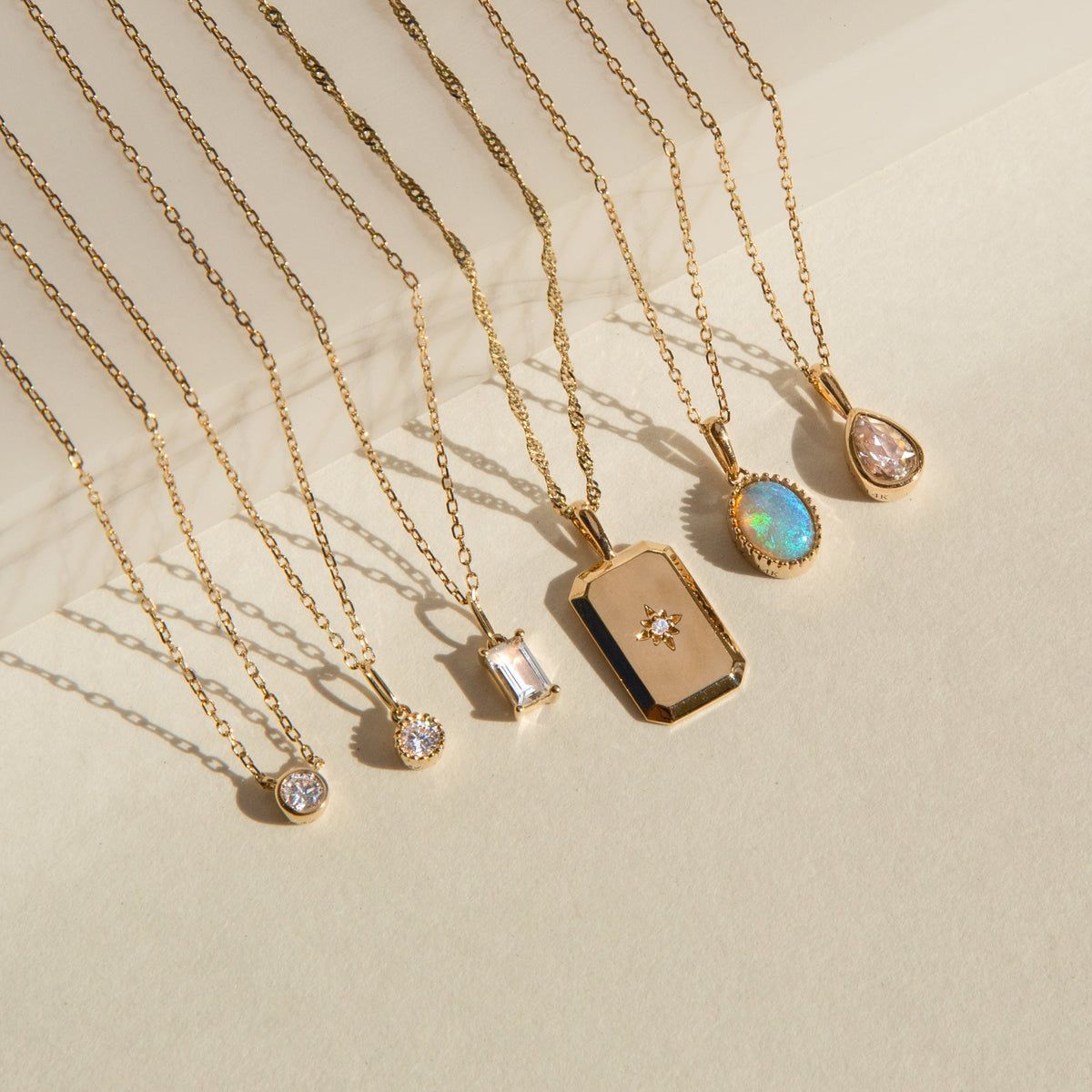 Rectangle Starburst Necklace - 14k Solid Gold