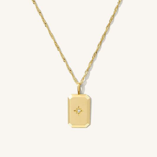 Rectangle Starburst Necklace - 14k Solid Gold