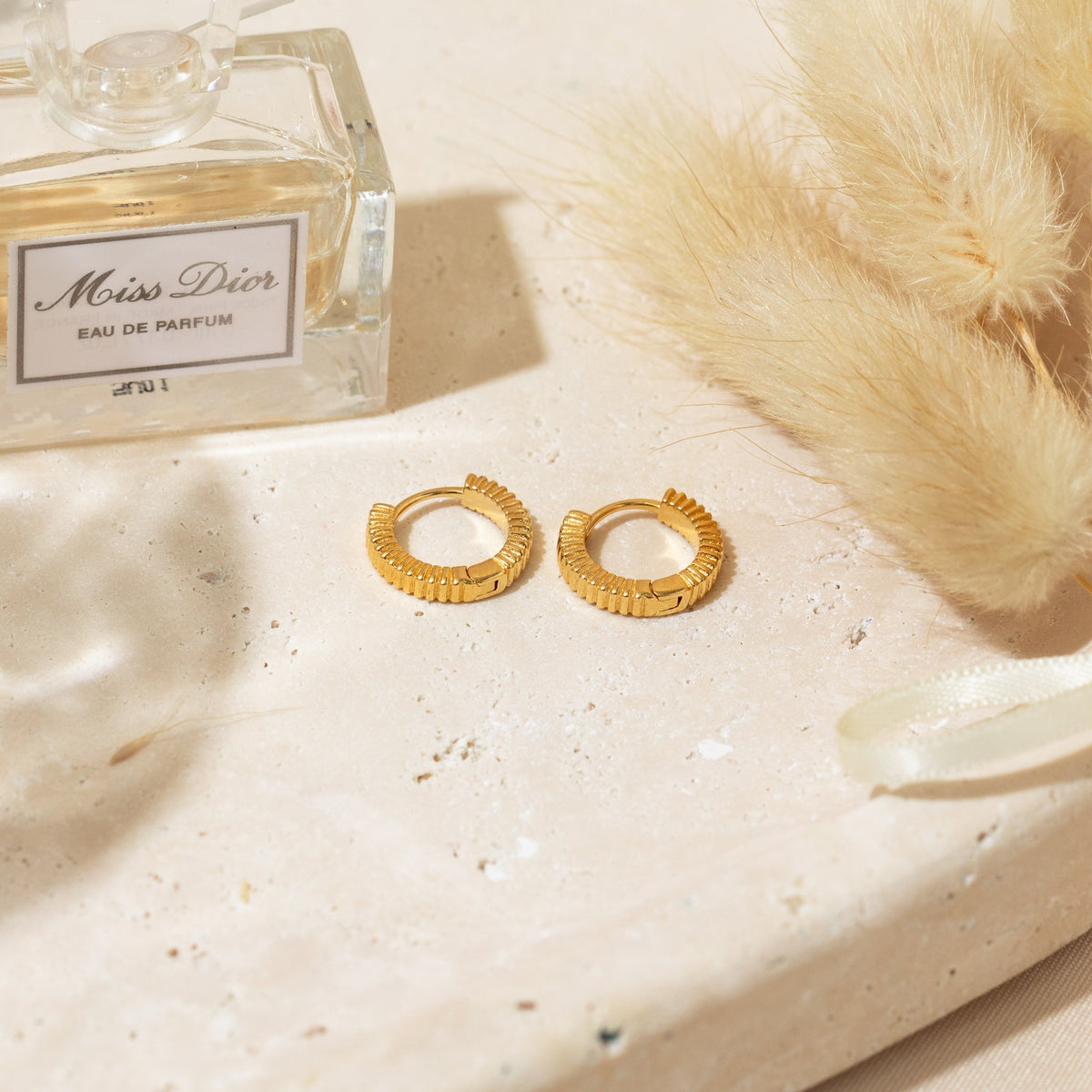 Ribbed Huggie Hoop Earrings