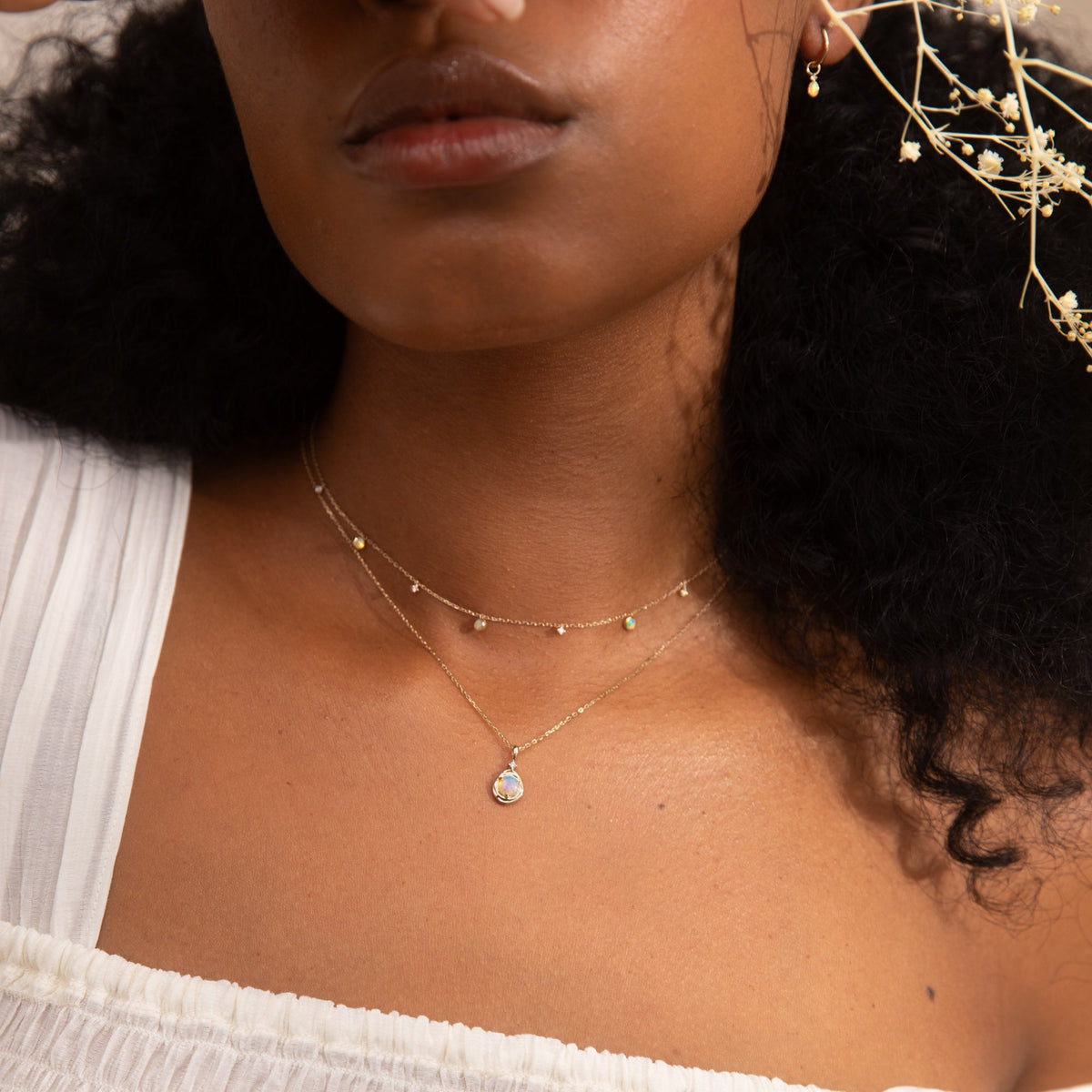 Opal + Diamond Station Necklace - Reversible