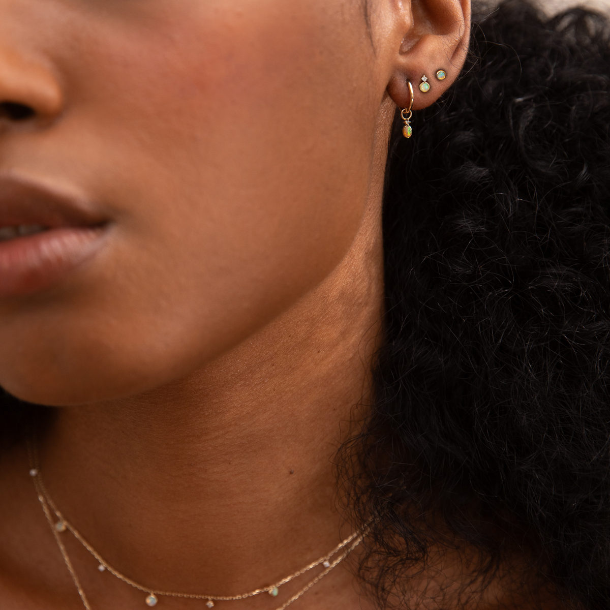 Dainty Opal + Diamond Flat Back Stud Earring