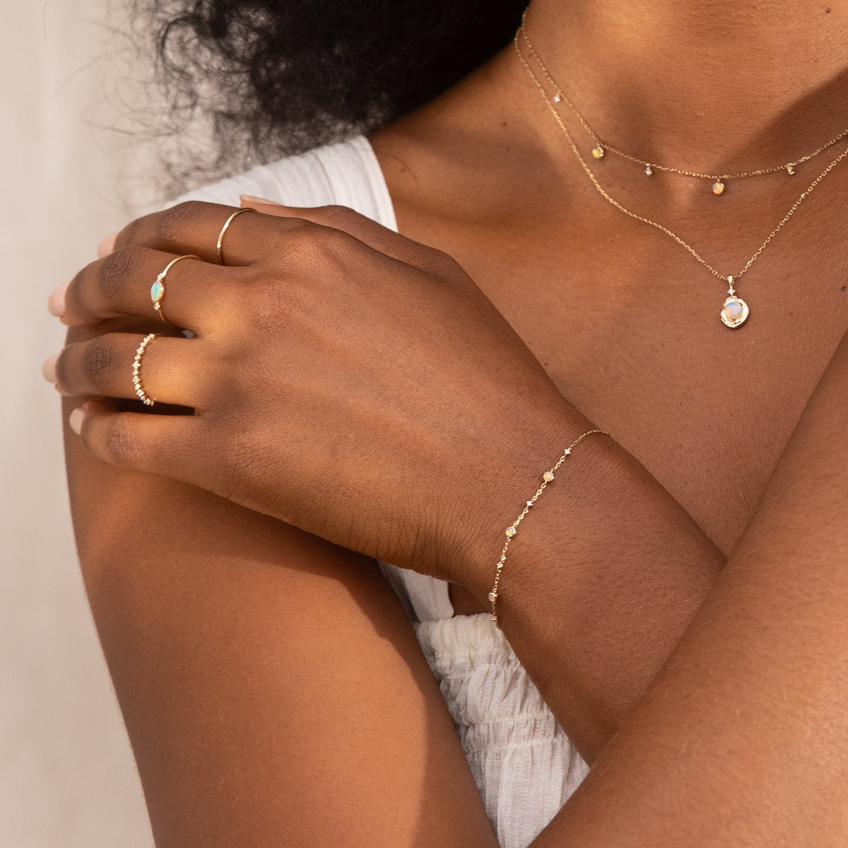 Opal + Diamond Station Bracelet - Reversible