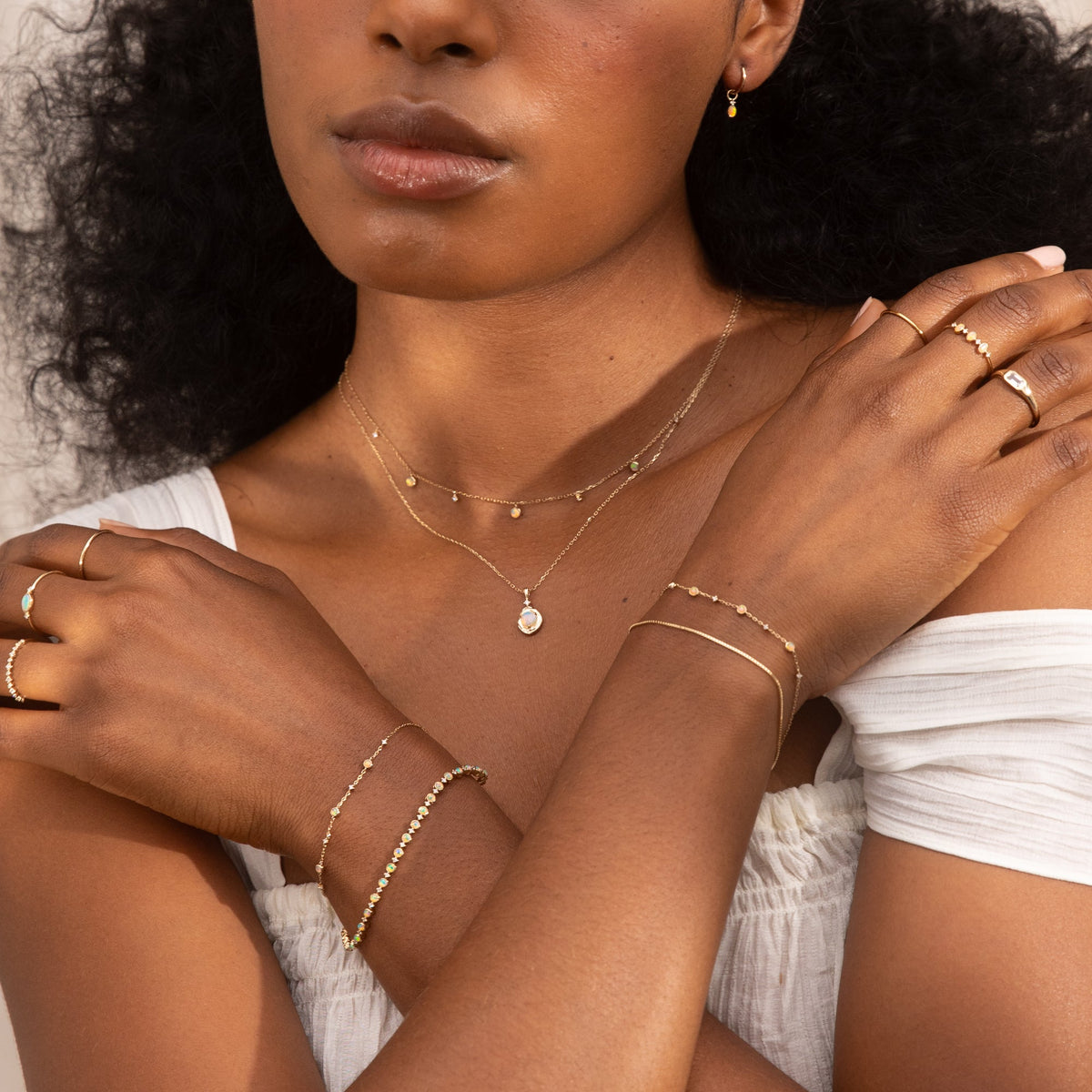 Dainty Opal + Diamond Hoop Earrings