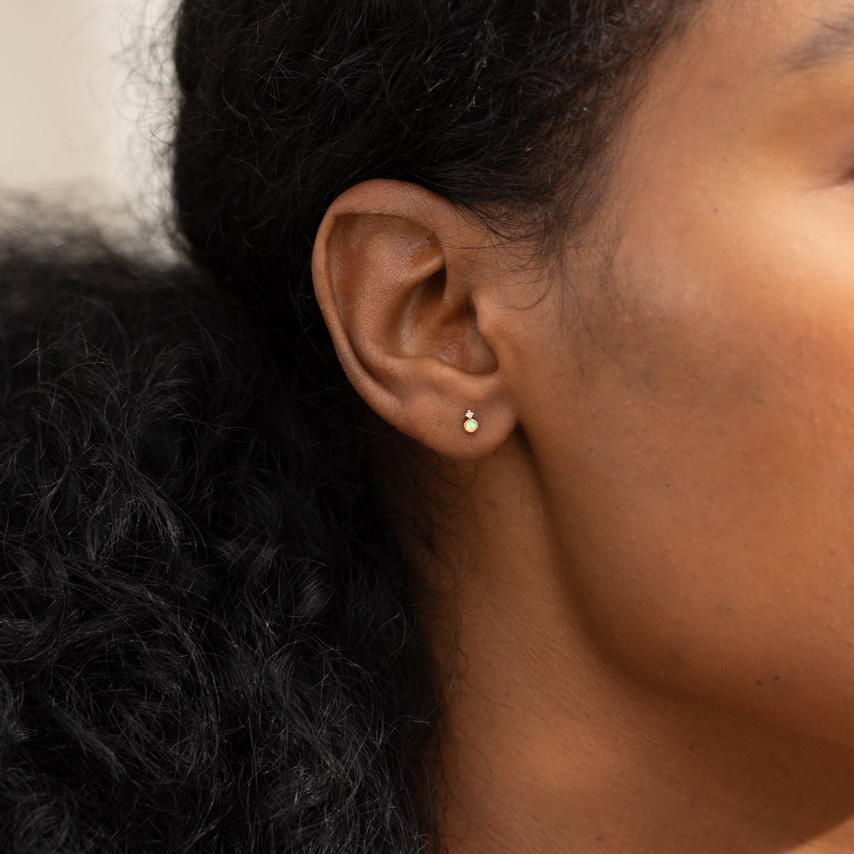 Dainty Opal + Diamond Flat Back Stud Earring