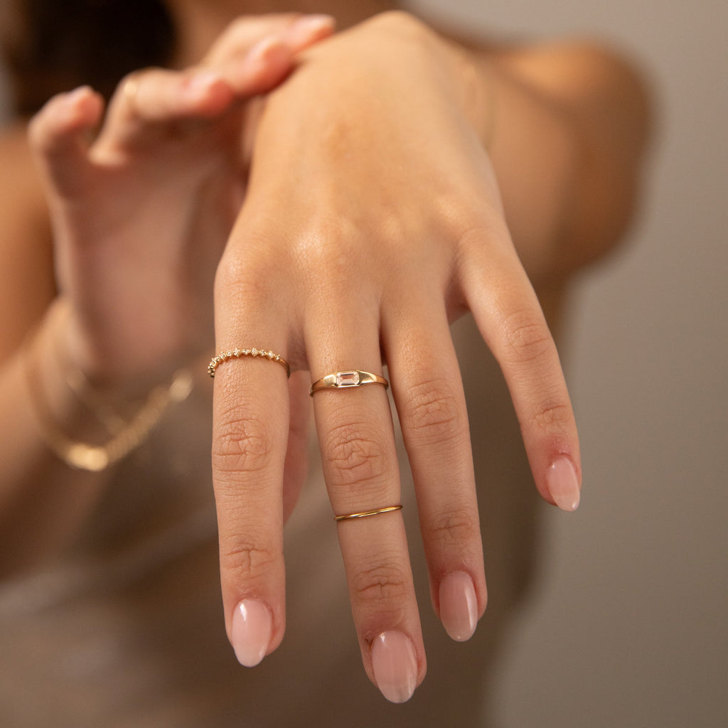 White Sapphire Signet Ring - 14k Solid Gold