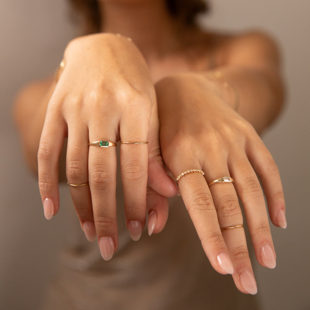 White Sapphire Signet Ring - 14k Solid Gold