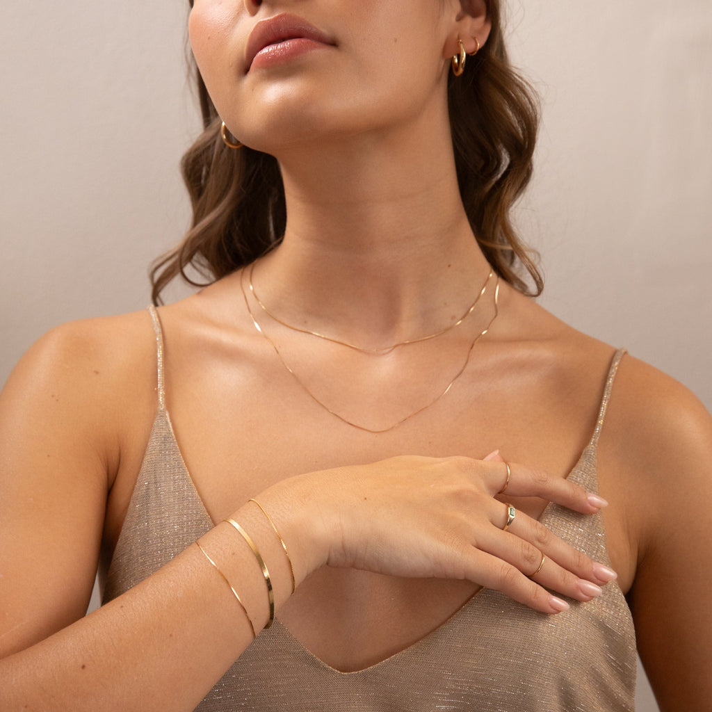 Herringbone Bracelet - 14k Solid Gold