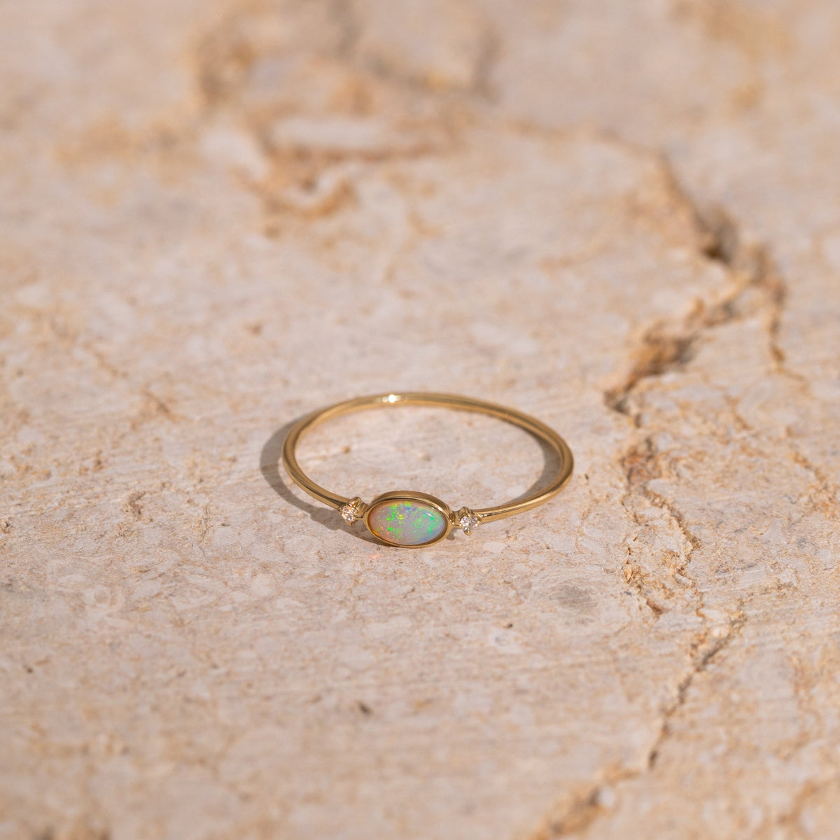 Oval Opal + Diamond Ring