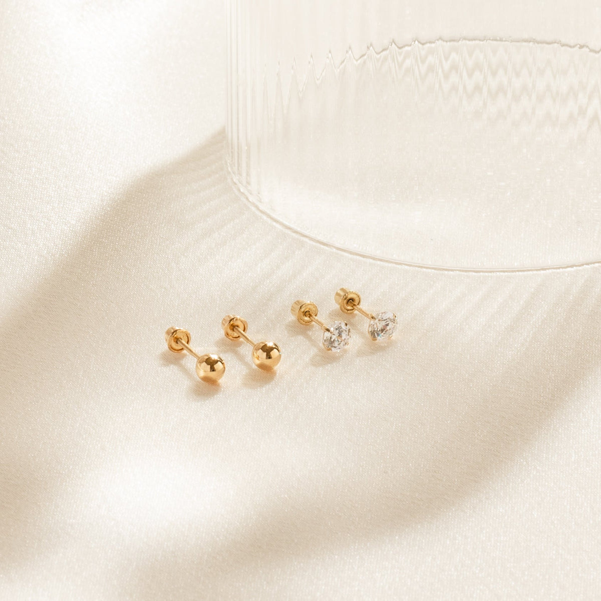 Dainty Screwback Studs Set - 14k