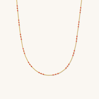 Red Enamel Ball Chain Necklace