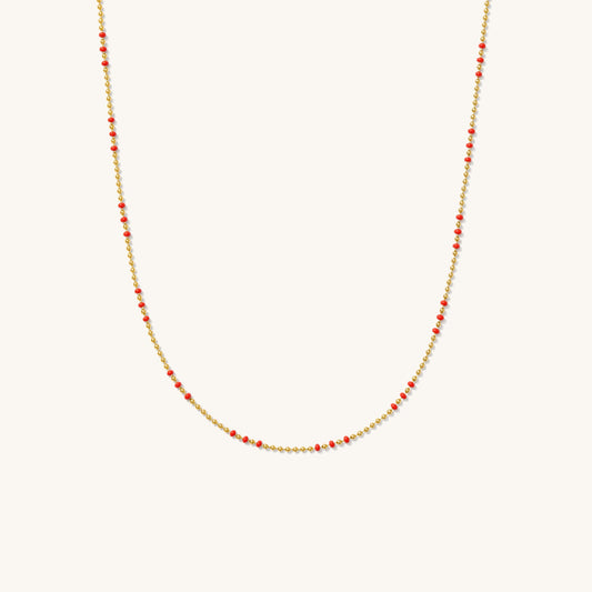 Red Enamel Ball Chain Necklace