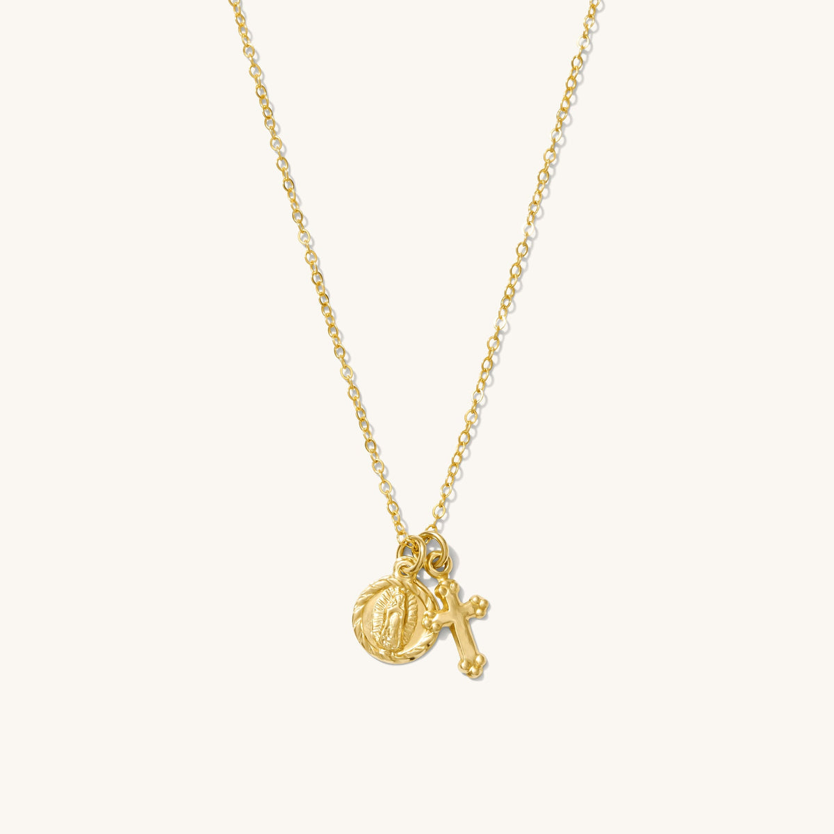 Mini Virgin Mary + Cross Necklace