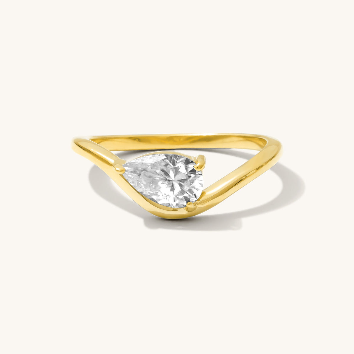 Curved Pear Moissanite Pinky Ring