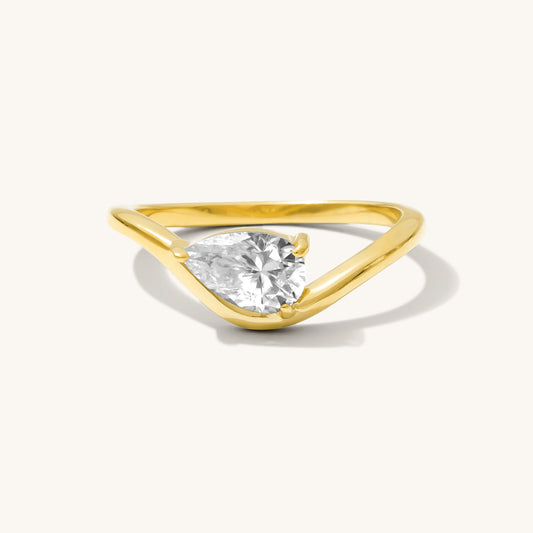 Curved Pear Moissanite Pinky Ring