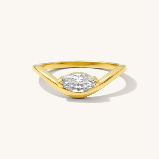 Curved Marquise Moissanite Pinky Ring