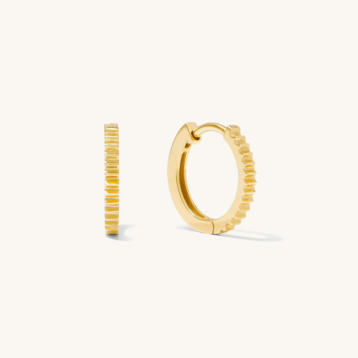 Ribbed Huggie Hoop Earrings - 14k Solid Gold