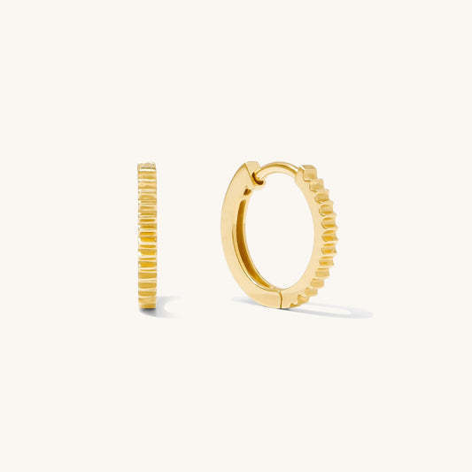 Ribbed Huggie Hoop Earrings - 14k Solid Gold