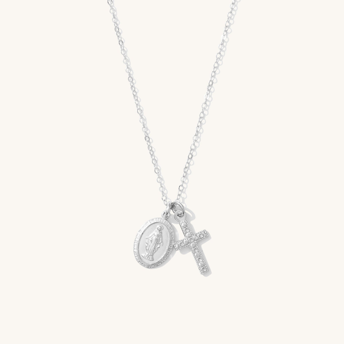 Tiny Virgin Mary & Cross Necklace