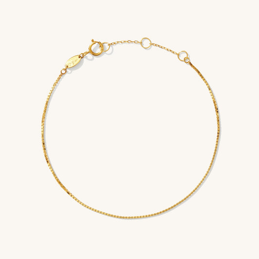 Thin Box Chain Bracelet - 14k Solid Gold