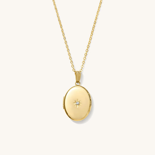 Oval Diamond Starburst Locket Necklace