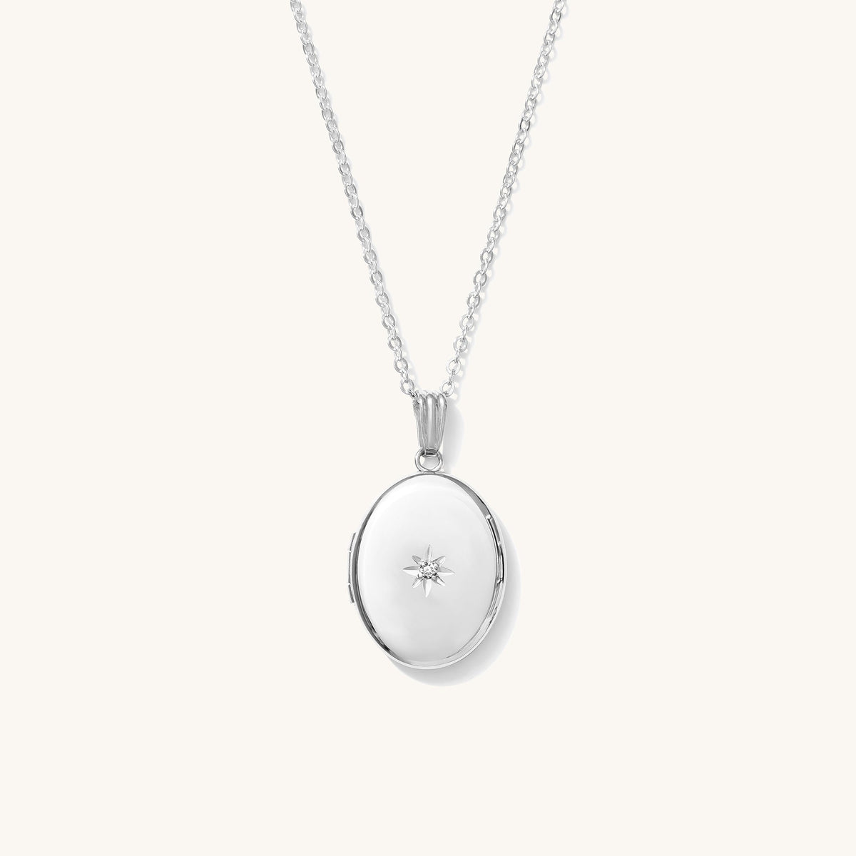 Oval Diamond Starburst Locket Necklace