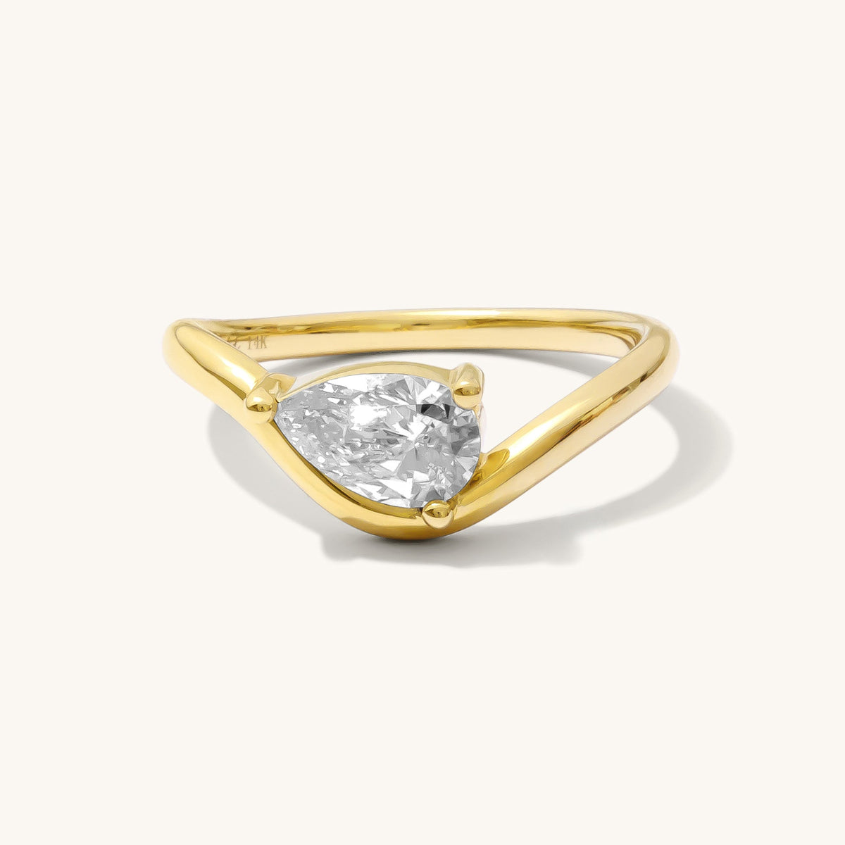 Curved Pear Diamond Pinky Ring - 14k Solid Gold