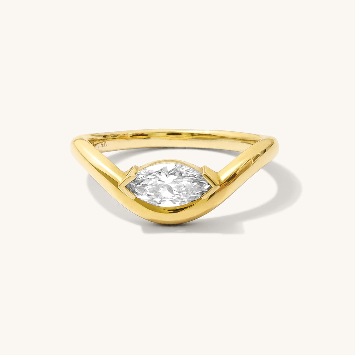 Curved Marquise Diamond Pinky Ring - 14k Solid Gold