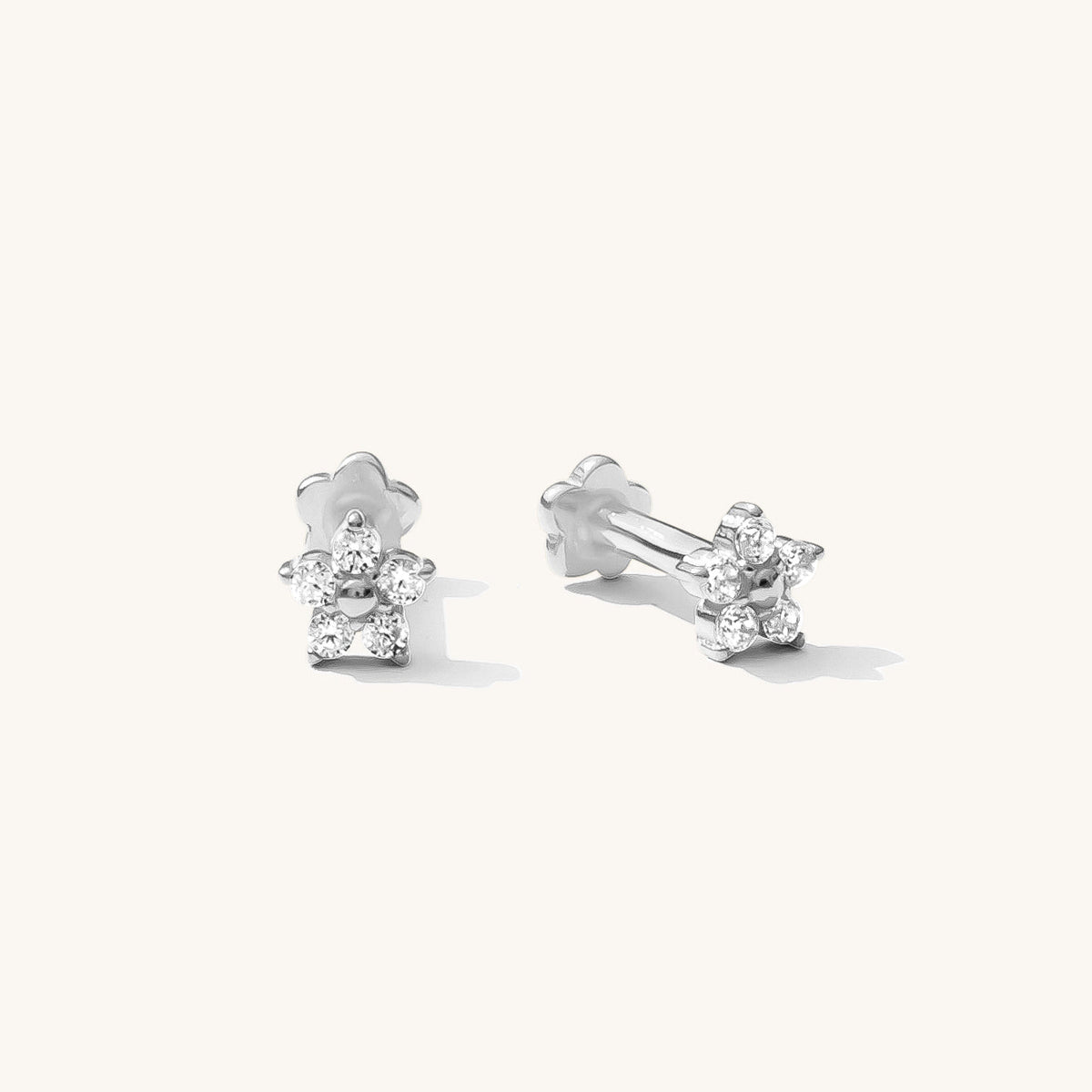Flower CZ Flat Back Stud Earring