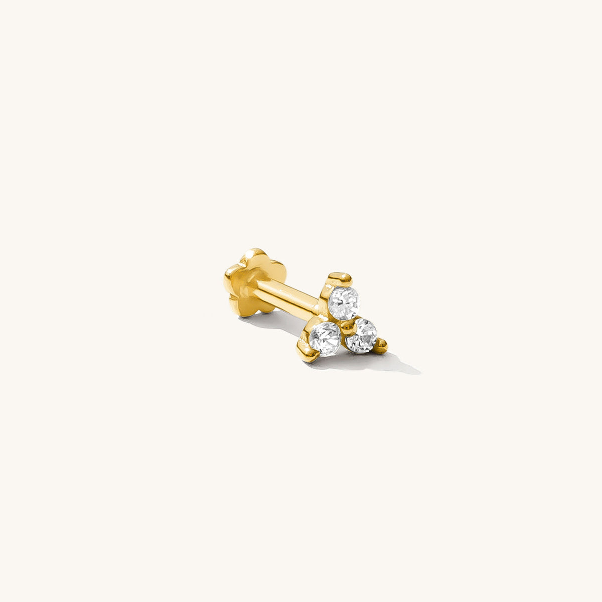 Triple CZ Flat Back Stud Earring