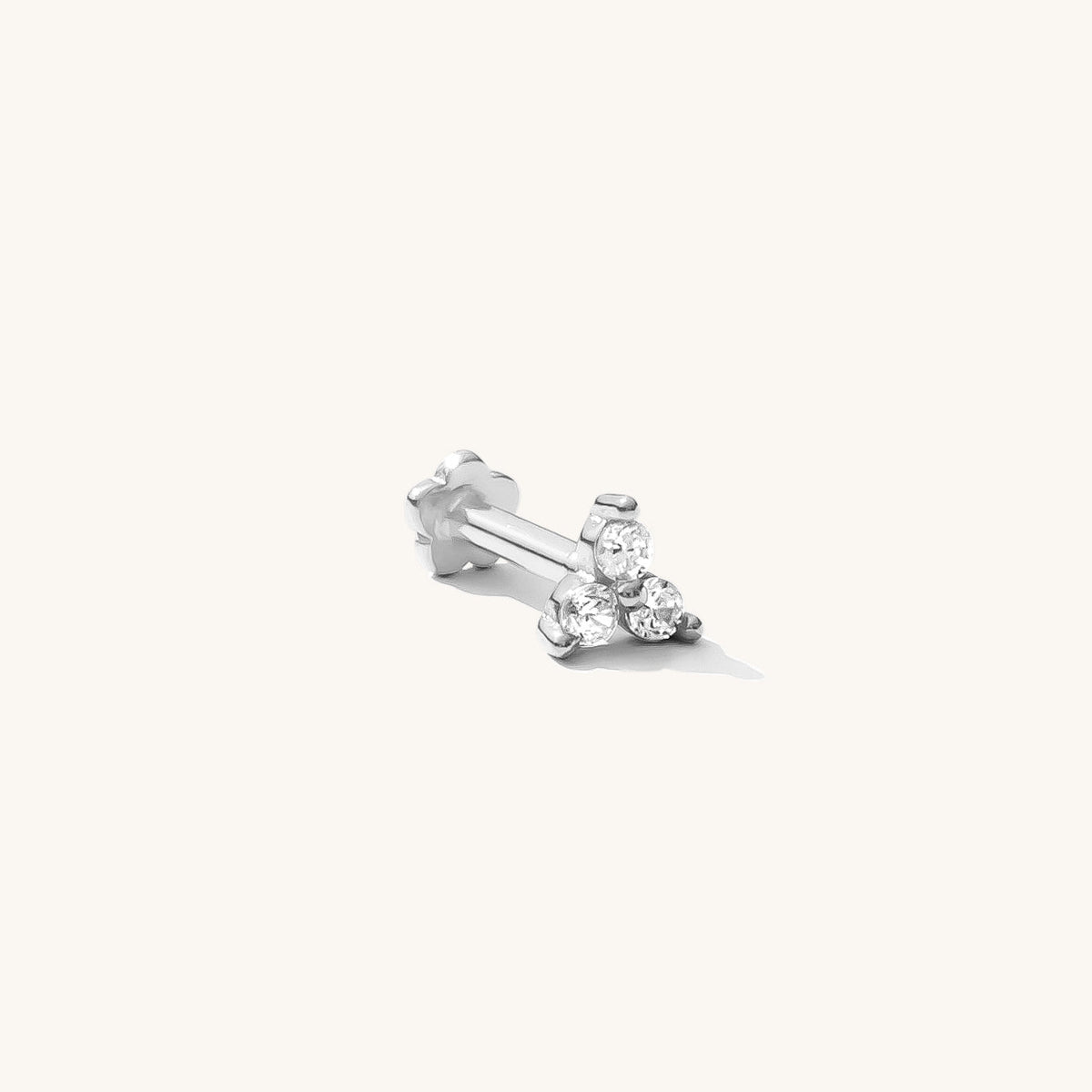 Triple CZ Flat Back Stud Earring