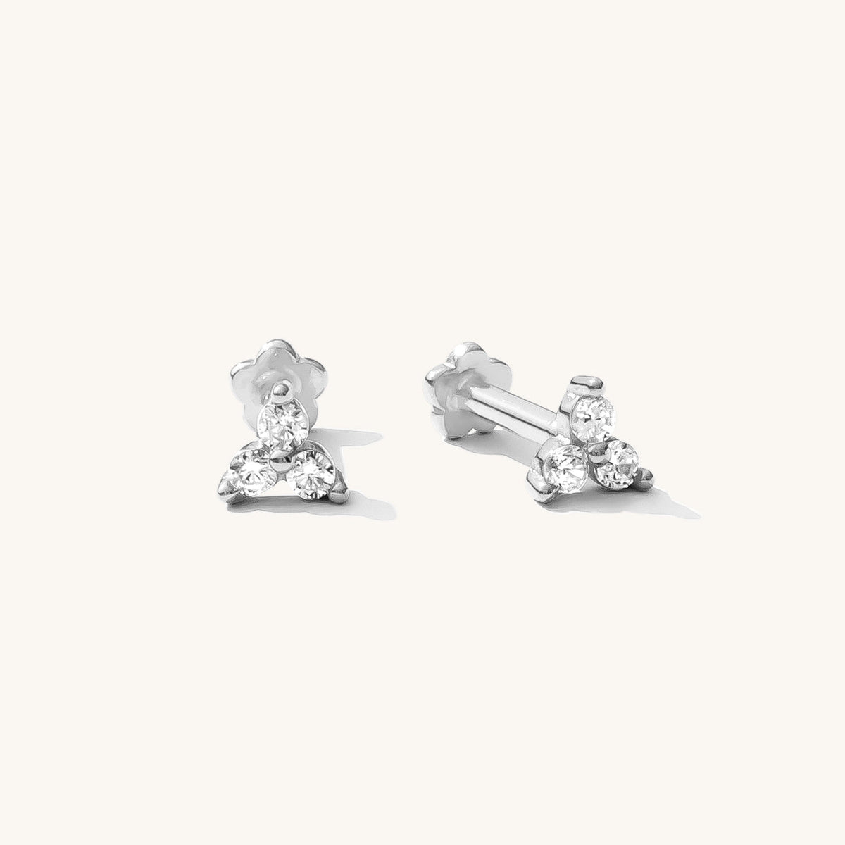 Triple CZ Flat Back Stud Earring