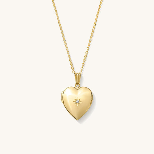 Heart Diamond Starburst Locket Necklace