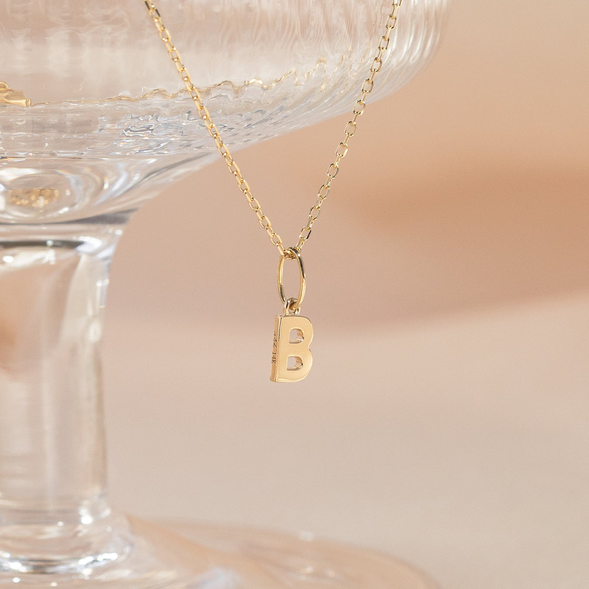 Tiny Hanging Initial Necklace - 14k Solid Gold