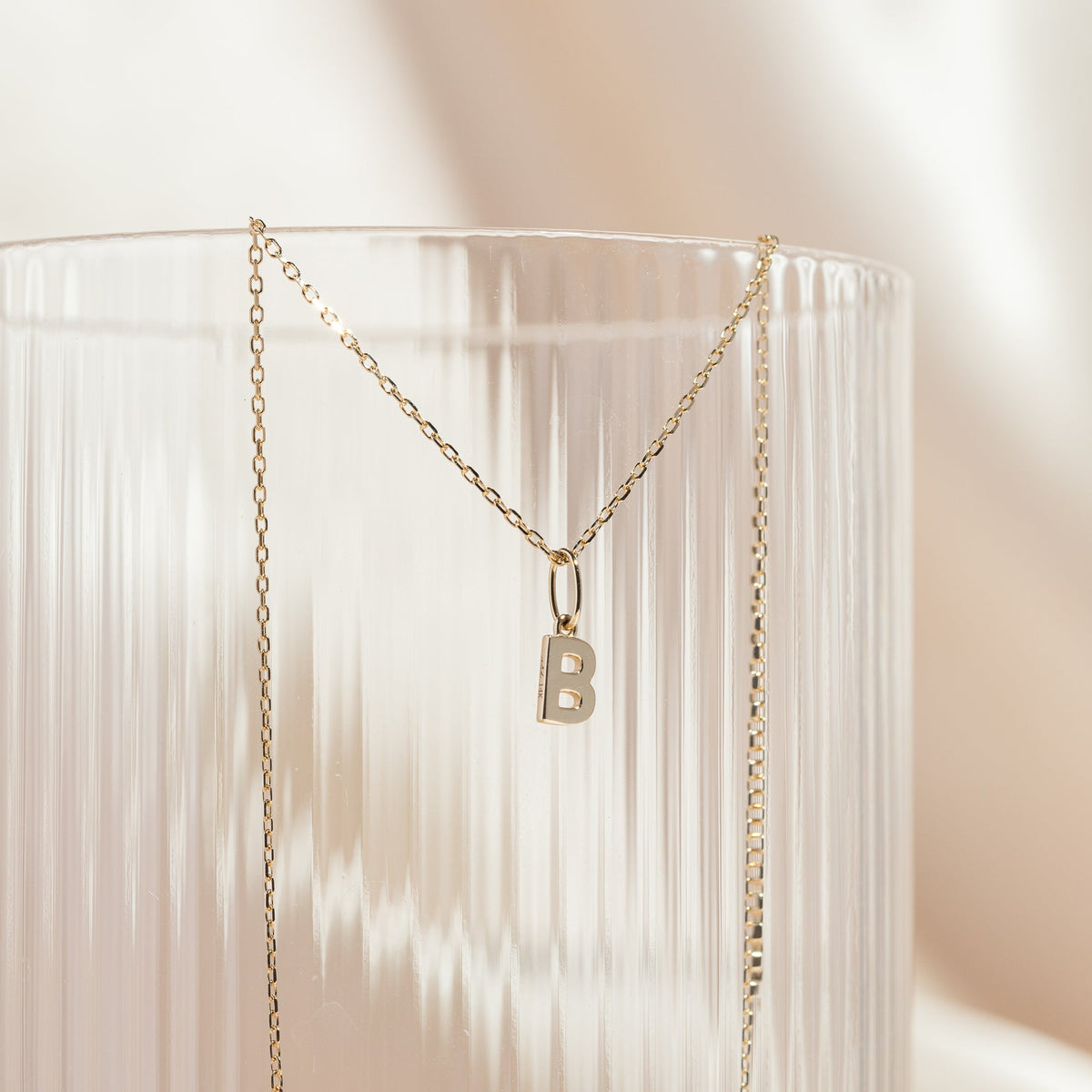 Tiny Hanging Initial Necklace - 14k Solid Gold