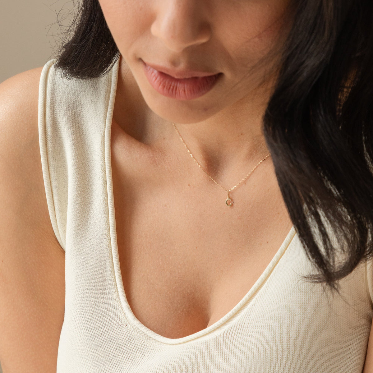 Tiny Hanging Initial Necklace - 14k Solid Gold