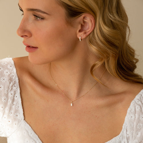 White Topaz Baguette Necklace - 14k Solid Gold