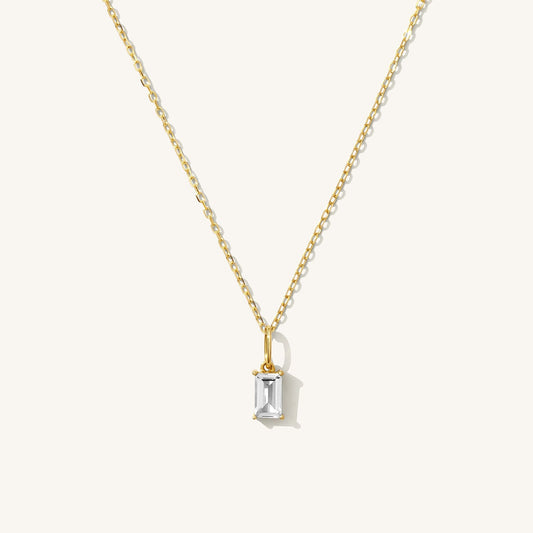 White Topaz Baguette Necklace - 14k Solid Gold